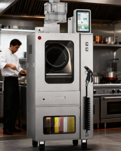 Cocinero profesional emplatando en cocina de restaurante